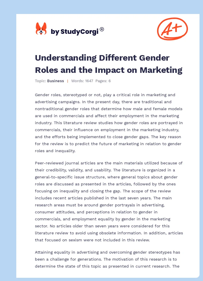 Understanding Different Gender Roles and the Impact on Marketing. Page 1