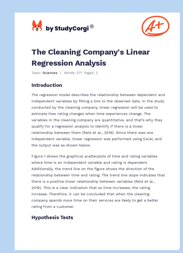 The Cleaning Company's Linear Regression Analysis. Page 1
