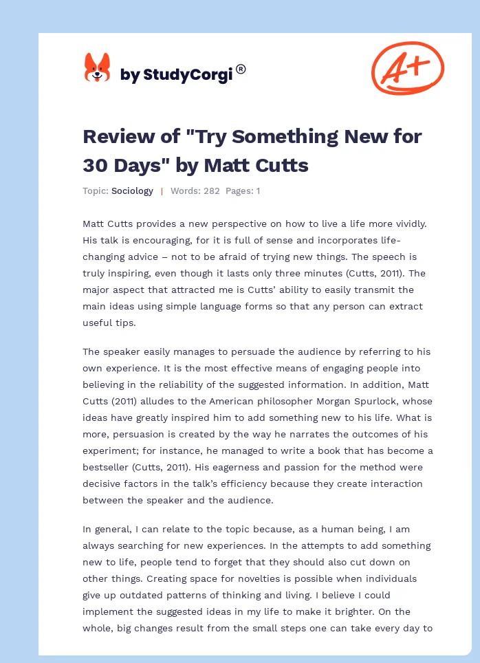Review of "Try Something New for 30 Days" by Matt Cutts. Page 1