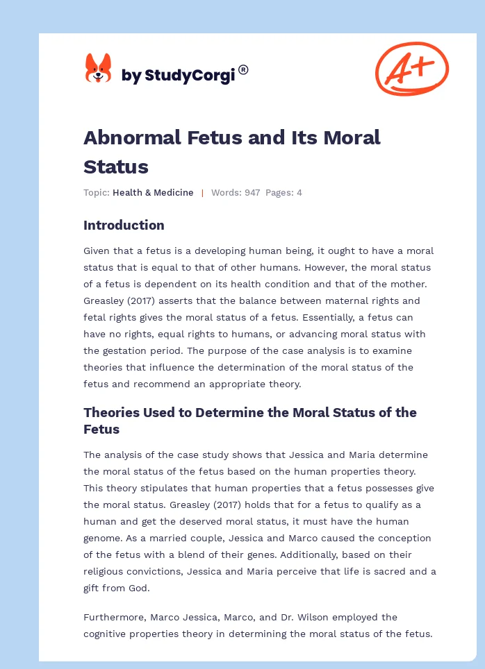 Abnormal Fetus and Its Moral Status. Page 1