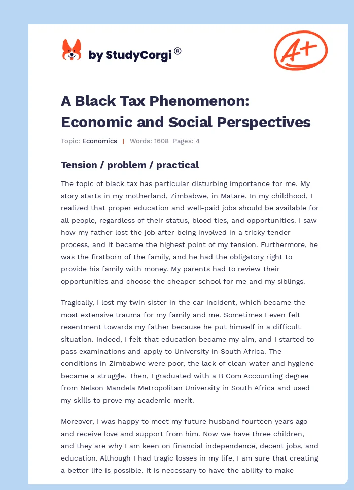 A Black Tax Phenomenon: Economic and Social Perspectives. Page 1