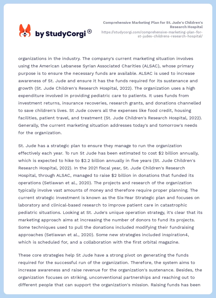Comprehensive Marketing Plan for St. Jude's Children's Research Hospital. Page 2