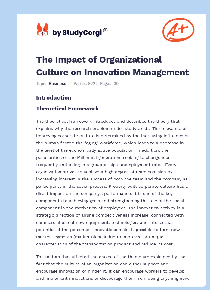 The Impact of Organizational Culture on Innovation Management. Page 1