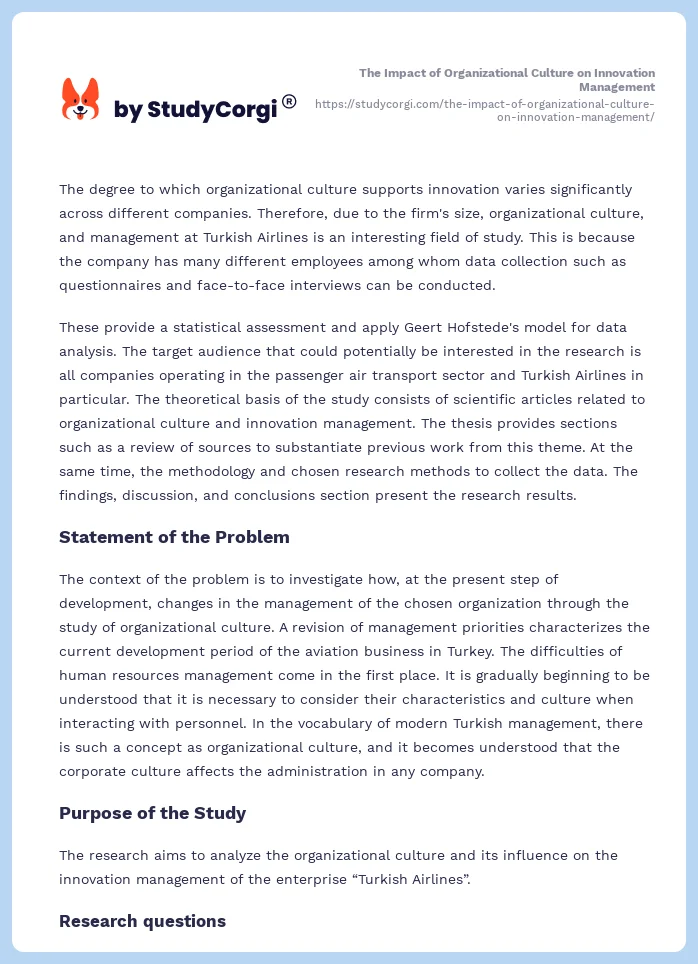 The Impact of Organizational Culture on Innovation Management. Page 2