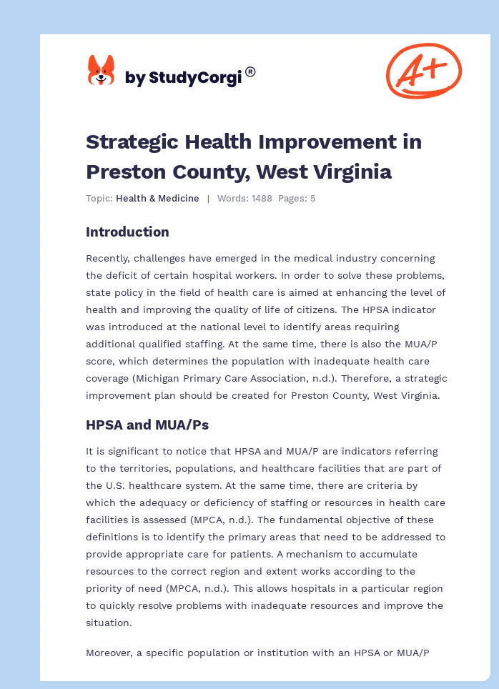 Strategic Health Improvement in Preston County, West Virginia. Page 1