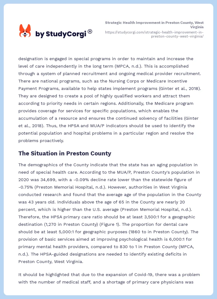 Strategic Health Improvement in Preston County, West Virginia. Page 2