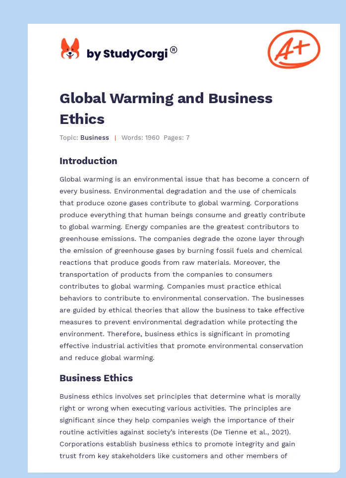 Global Warming and Business Ethics. Page 1