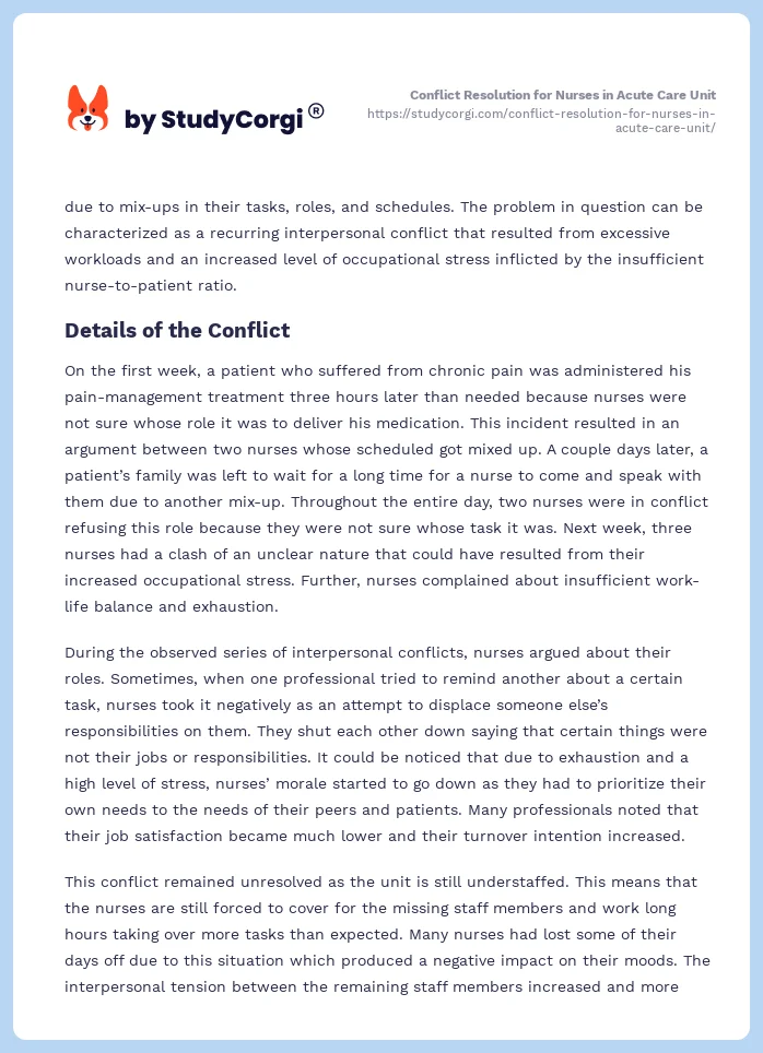 Conflict Resolution for Nurses in Acute Care Unit. Page 2