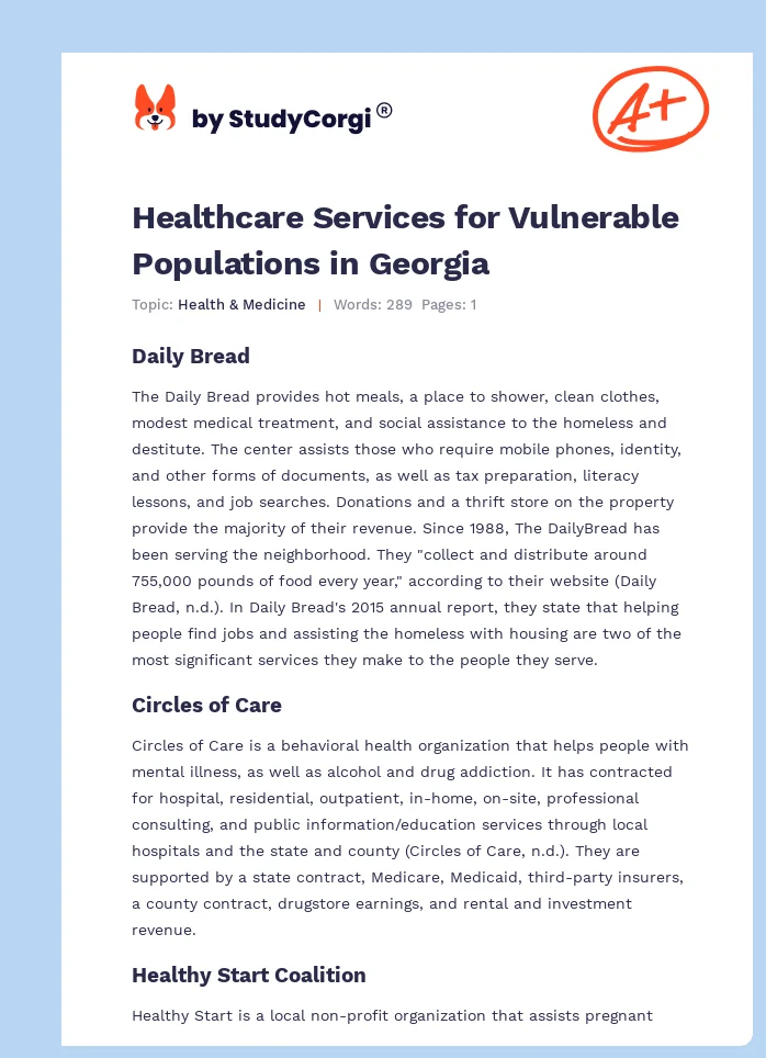 Healthcare Services for Vulnerable Populations in Georgia. Page 1