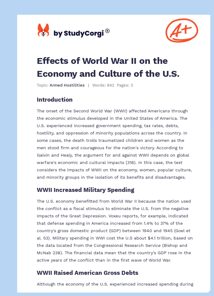 Effects of World War II on the Economy and Culture of the U.S.. Page 1