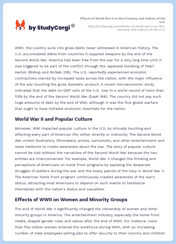 Effects of World War II on the Economy and Culture of the U.S.. Page 2
