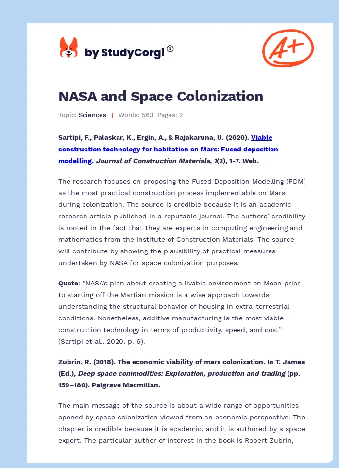 NASA and Space Colonization. Page 1