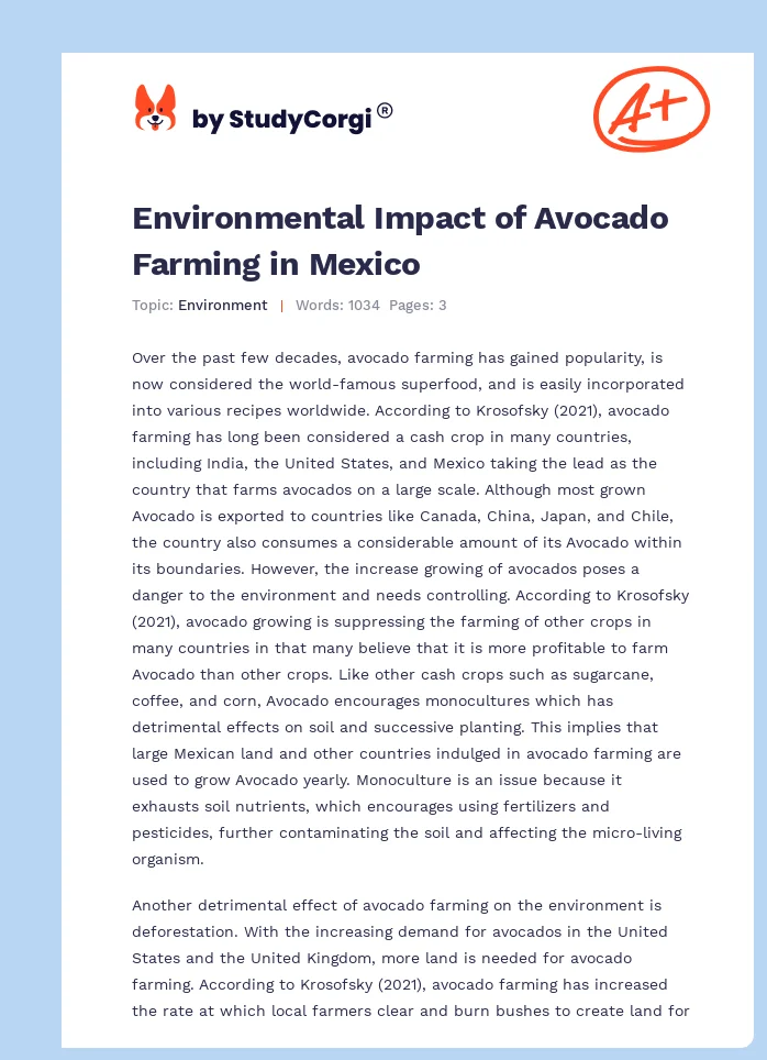 Environmental Impact of Avocado Farming in Mexico. Page 1