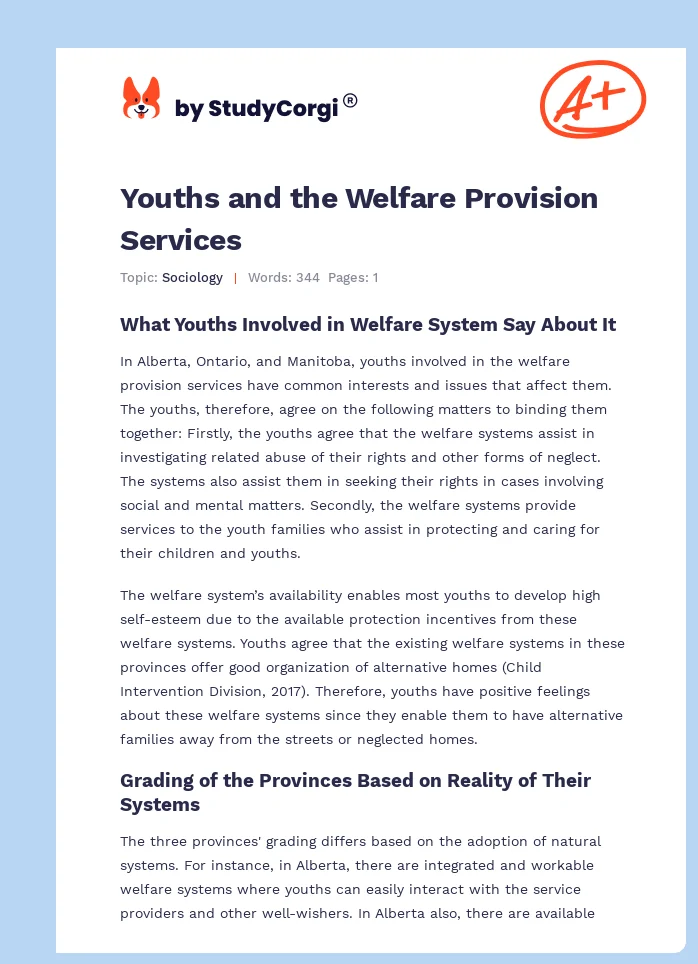 Youths and the Welfare Provision Services. Page 1