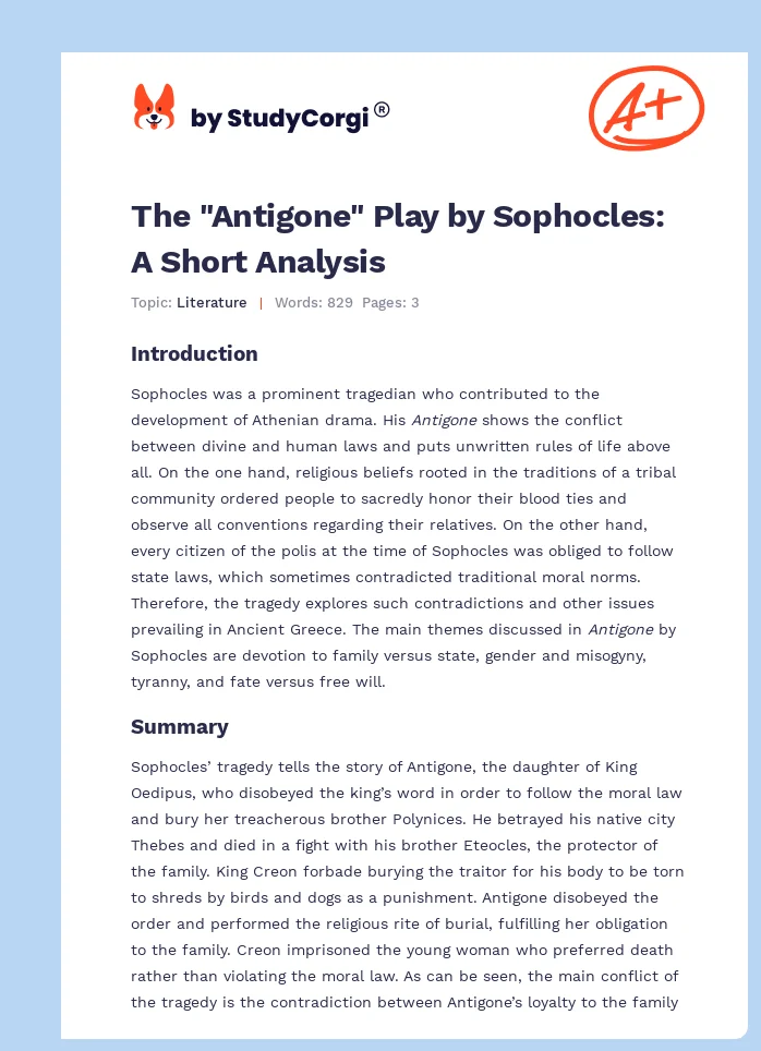 The "Antigone" Play by Sophocles: A Short Analysis. Page 1