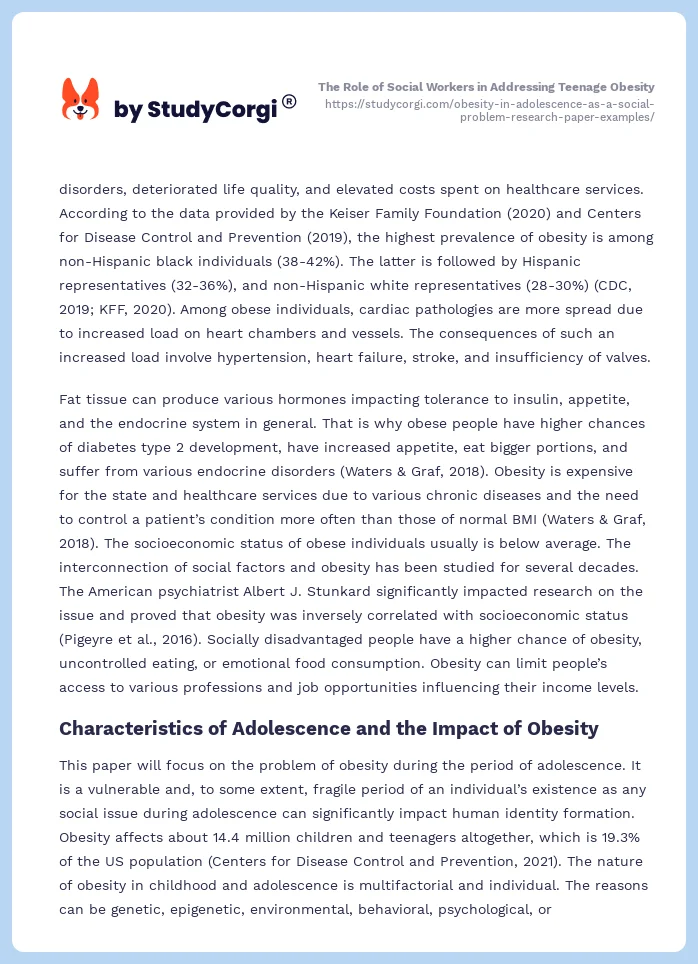 The Social Problem of Obesity in Adolescence. Page 2