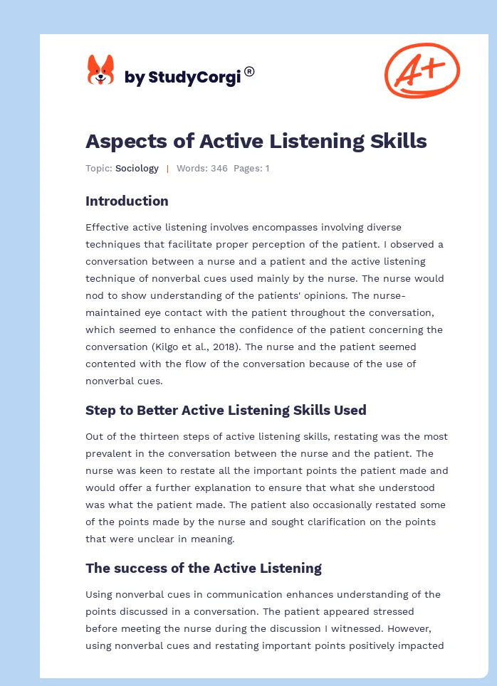 Aspects of Active Listening Skills. Page 1