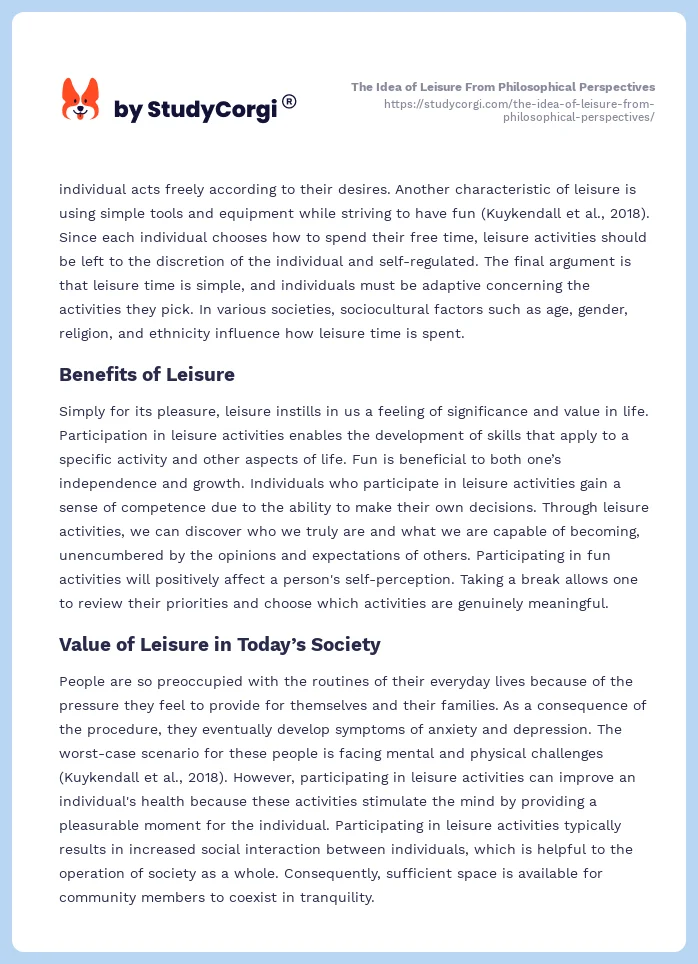 The Idea of Leisure From Philosophical Perspectives. Page 2