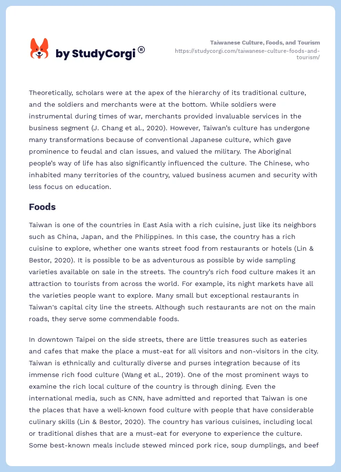 Taiwanese Culture, Foods, and Tourism. Page 2