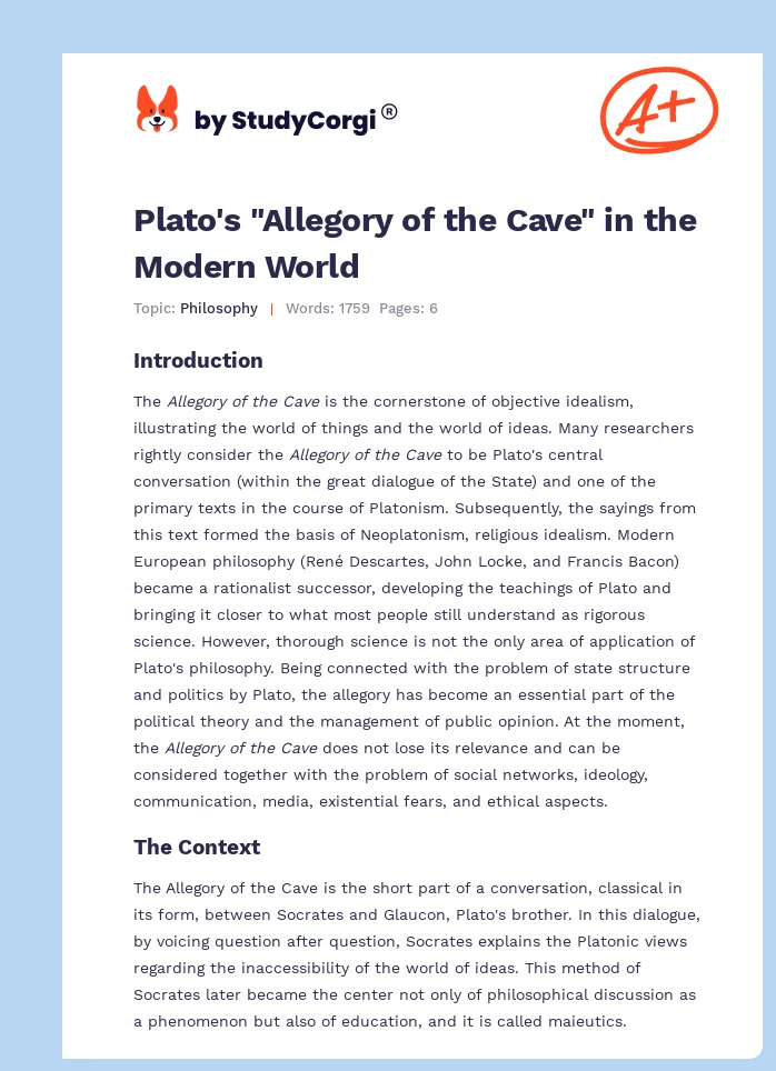 Plato's "Allegory of the Cave" in the Modern World. Page 1