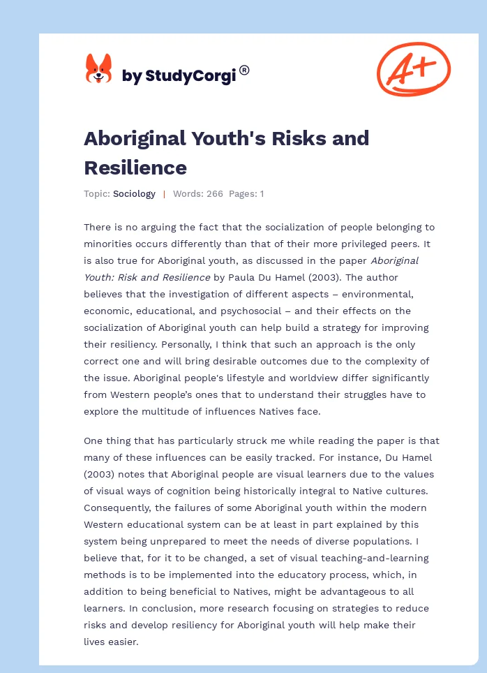 Aboriginal Youth's Risks and Resilience. Page 1
