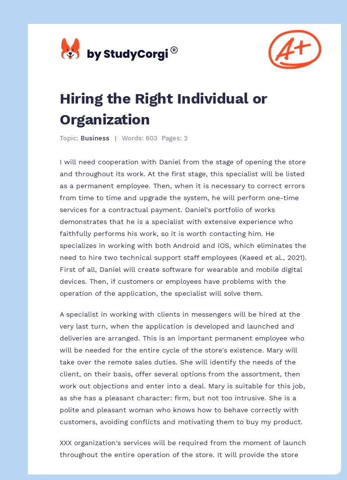 Hiring the Right Individual or Organization. Page 1