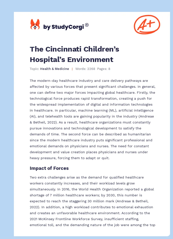 The Cincinnati Children’s Hospital’s Environment. Page 1