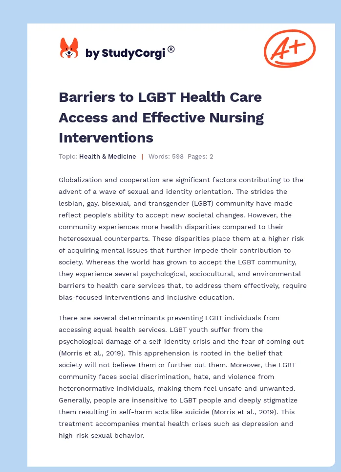 Barriers to LGBT Health Care Access and Effective Nursing Interventions. Page 1