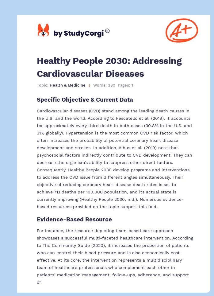 Healthy People 2030: Addressing Cardiovascular Diseases. Page 1