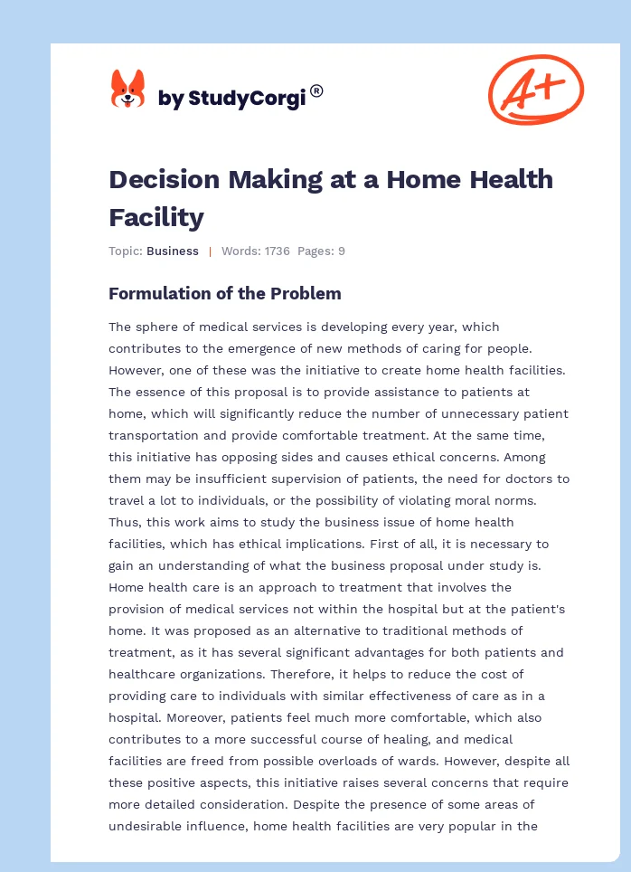 Decision Making at a Home Health Facility. Page 1