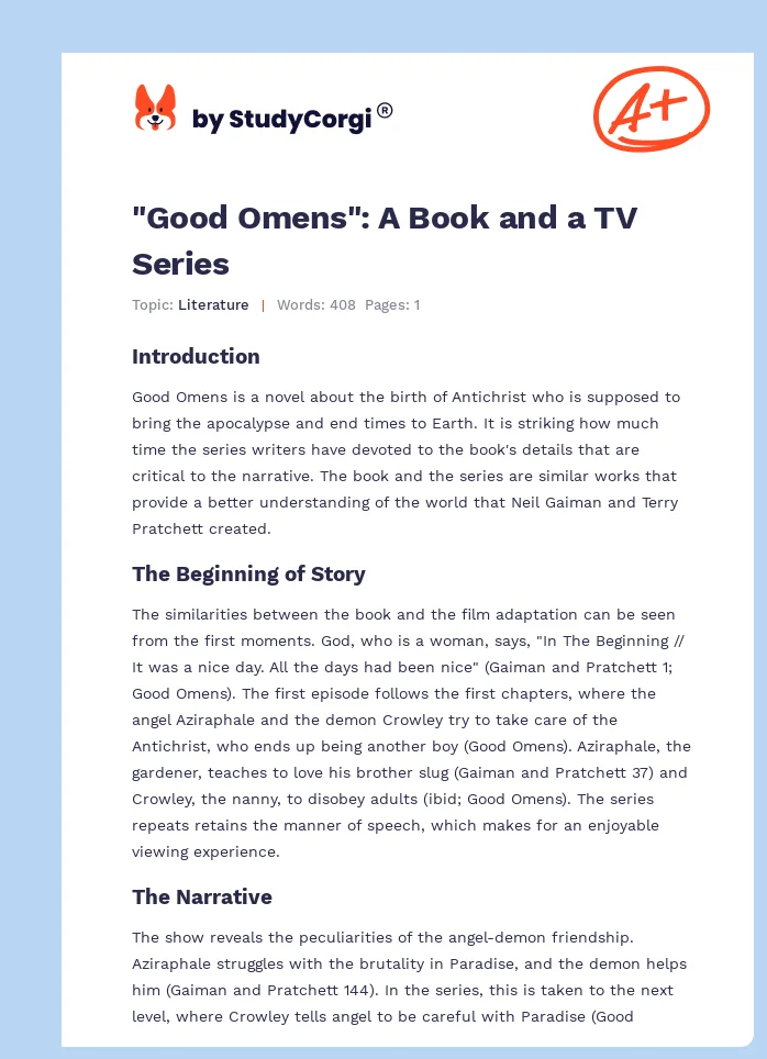 "Good Omens": A Book and a TV Series. Page 1