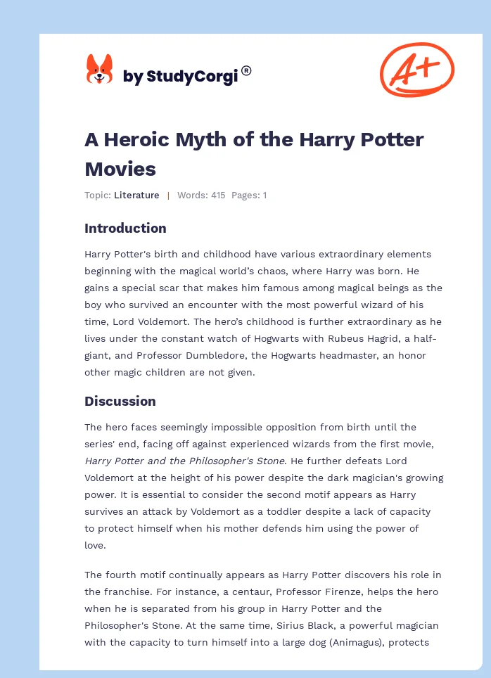 A Heroic Myth of the Harry Potter Movies. Page 1