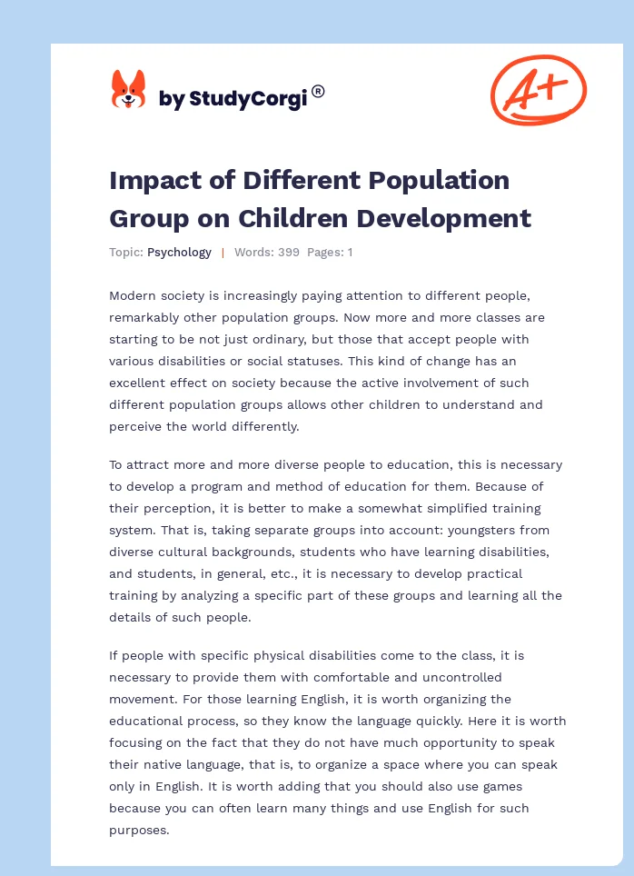 Impact of Different Population Group on Children Development. Page 1