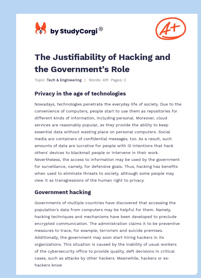 The Justifiability of Hacking and the Government’s Role. Page 1