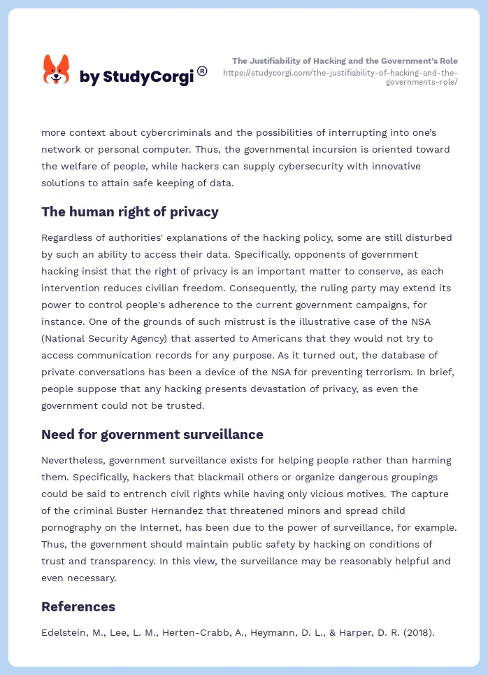 The Justifiability of Hacking and the Government’s Role. Page 2