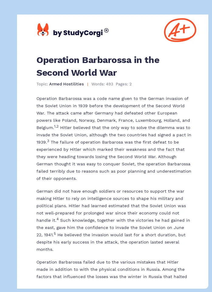 Operation Barbarossa in the Second World War. Page 1