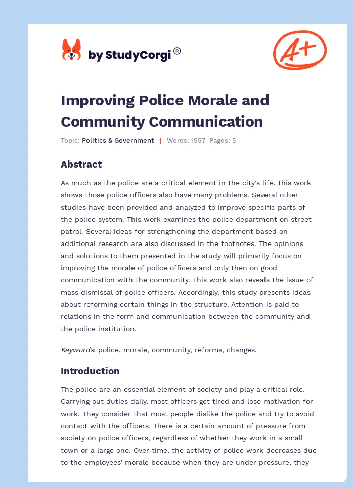 Improving Police Morale and Community Communication. Page 1