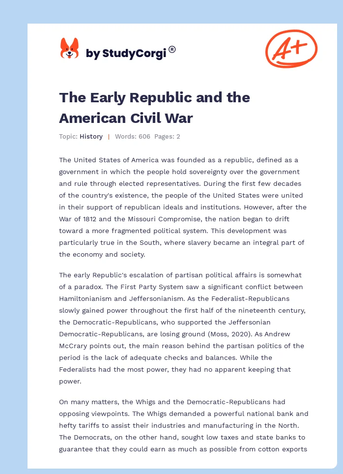 The Early Republic and the American Civil War. Page 1