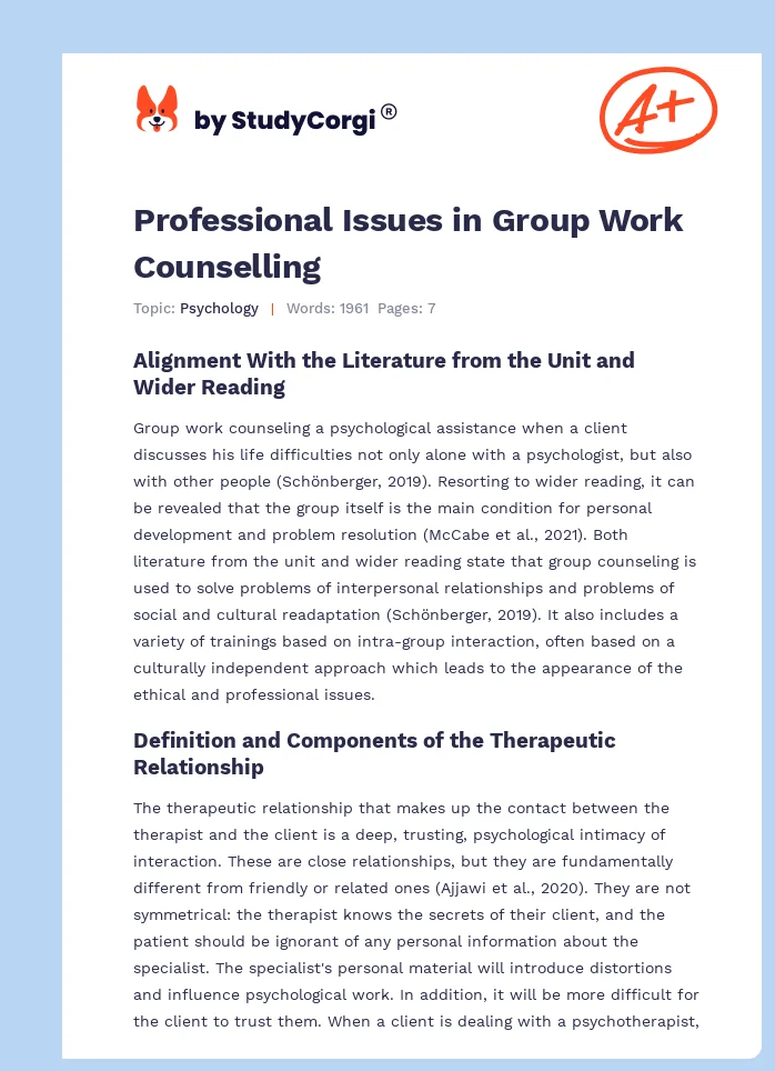 Professional Issues in Group Work Counselling. Page 1