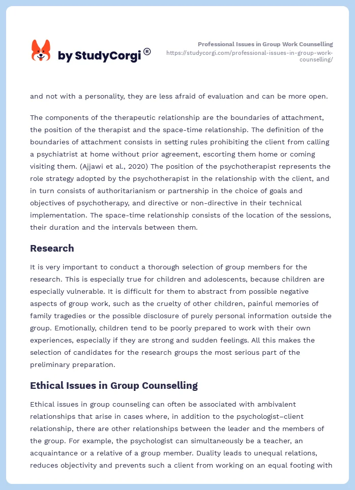Professional Issues in Group Work Counselling. Page 2