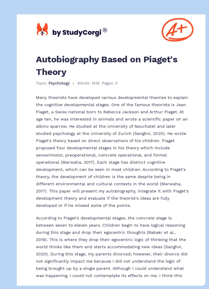 Autobiography Based on Piaget's Theory. Page 1
