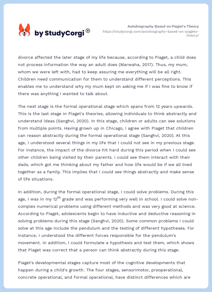 Autobiography Based on Piaget's Theory. Page 2