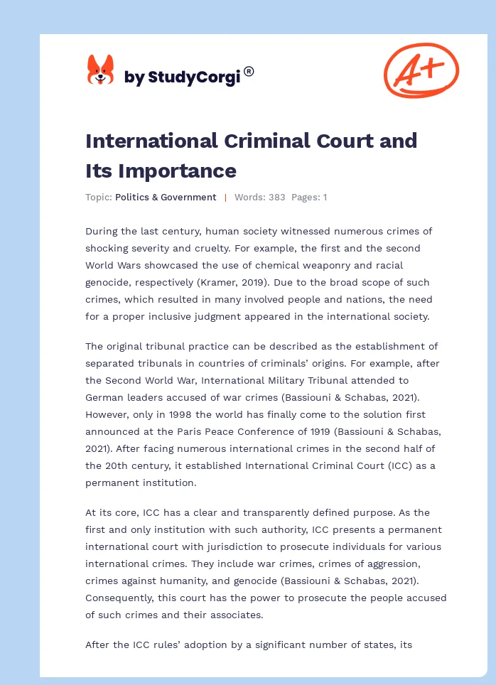 International Criminal Court and Its Importance. Page 1