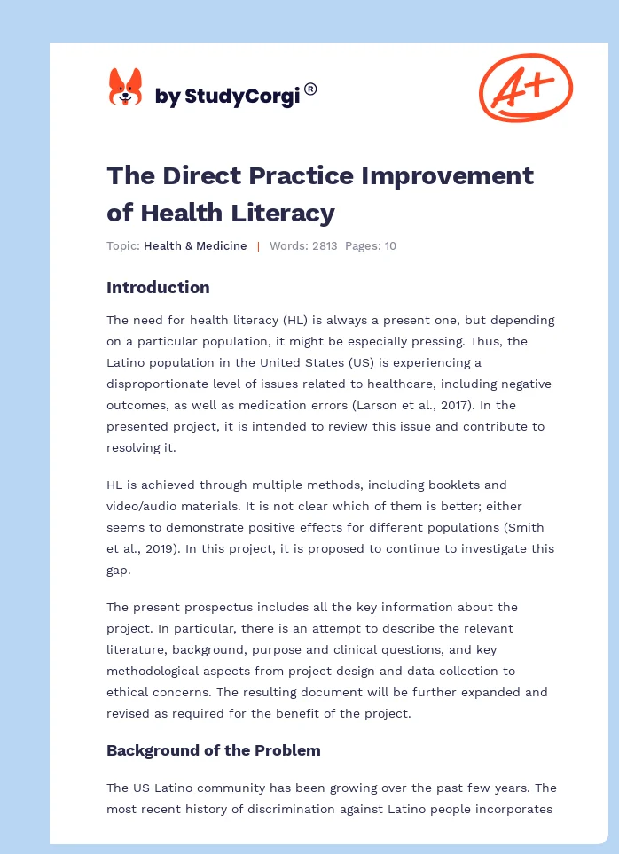 The Direct Practice Improvement of Health Literacy. Page 1