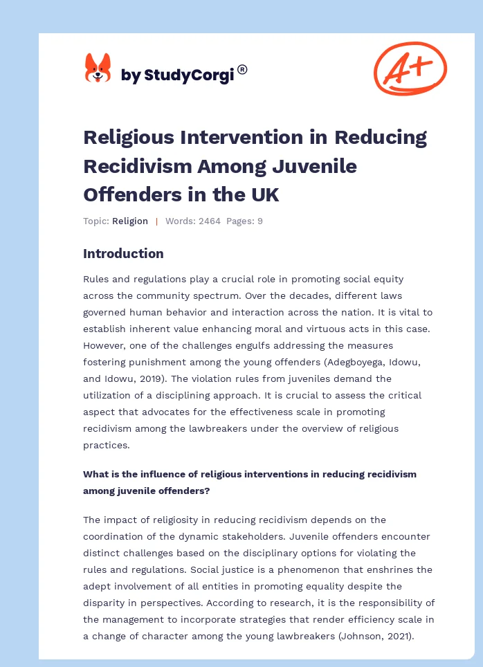 Religious Intervention in Reducing Recidivism Among Juvenile Offenders in the UK. Page 1
