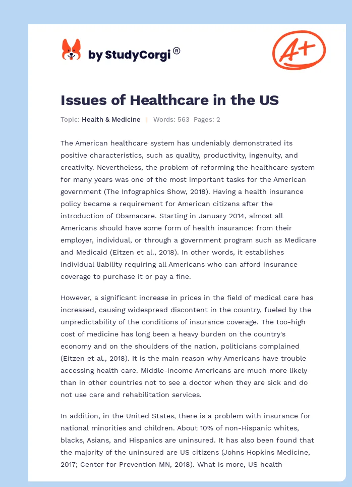 Issues of Healthcare in the US. Page 1