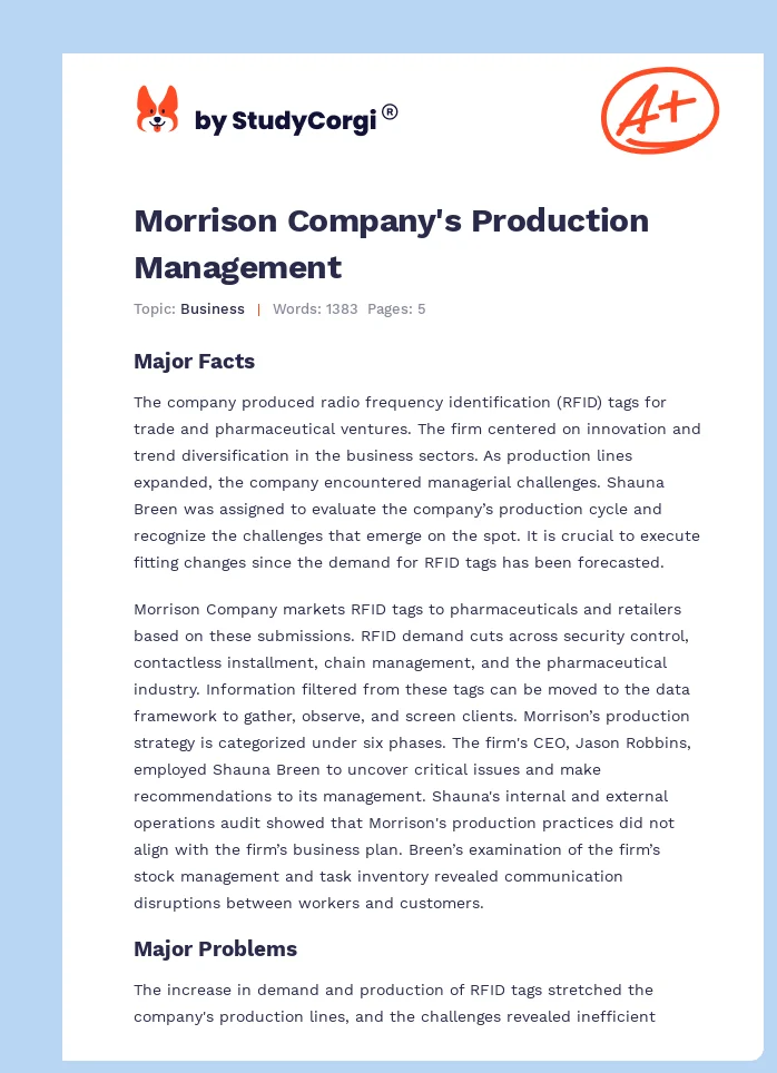 Morrison Company's Production Management. Page 1