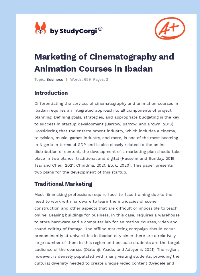 Marketing of Cinematography and Animation Courses in Ibadan. Page 1
