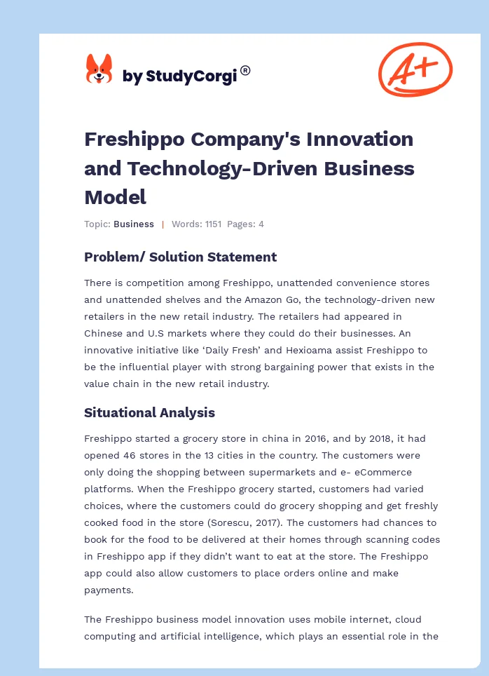 Freshippo Company's Innovation and Technology-Driven Business Model. Page 1