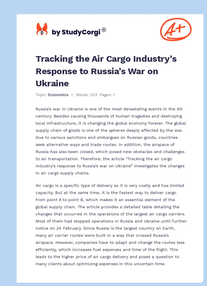 Tracking the Air Cargo Industry’s Response to Russia’s War on Ukraine. Page 1